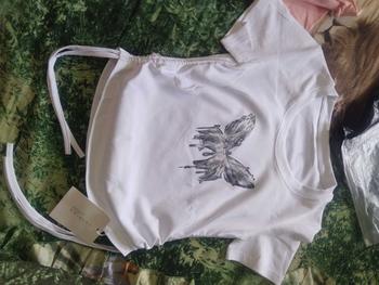 Product Review of Kaos Serut Grafis Kupu-kupu Pendek Wanita from S**7 1