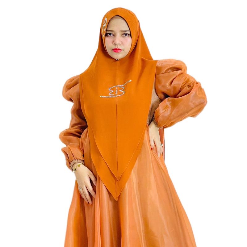 BELIFI  | Rumi Setelan Gamis Syari dengan Khimar Bahan Organza Kombinasi Cotton Madinah 9