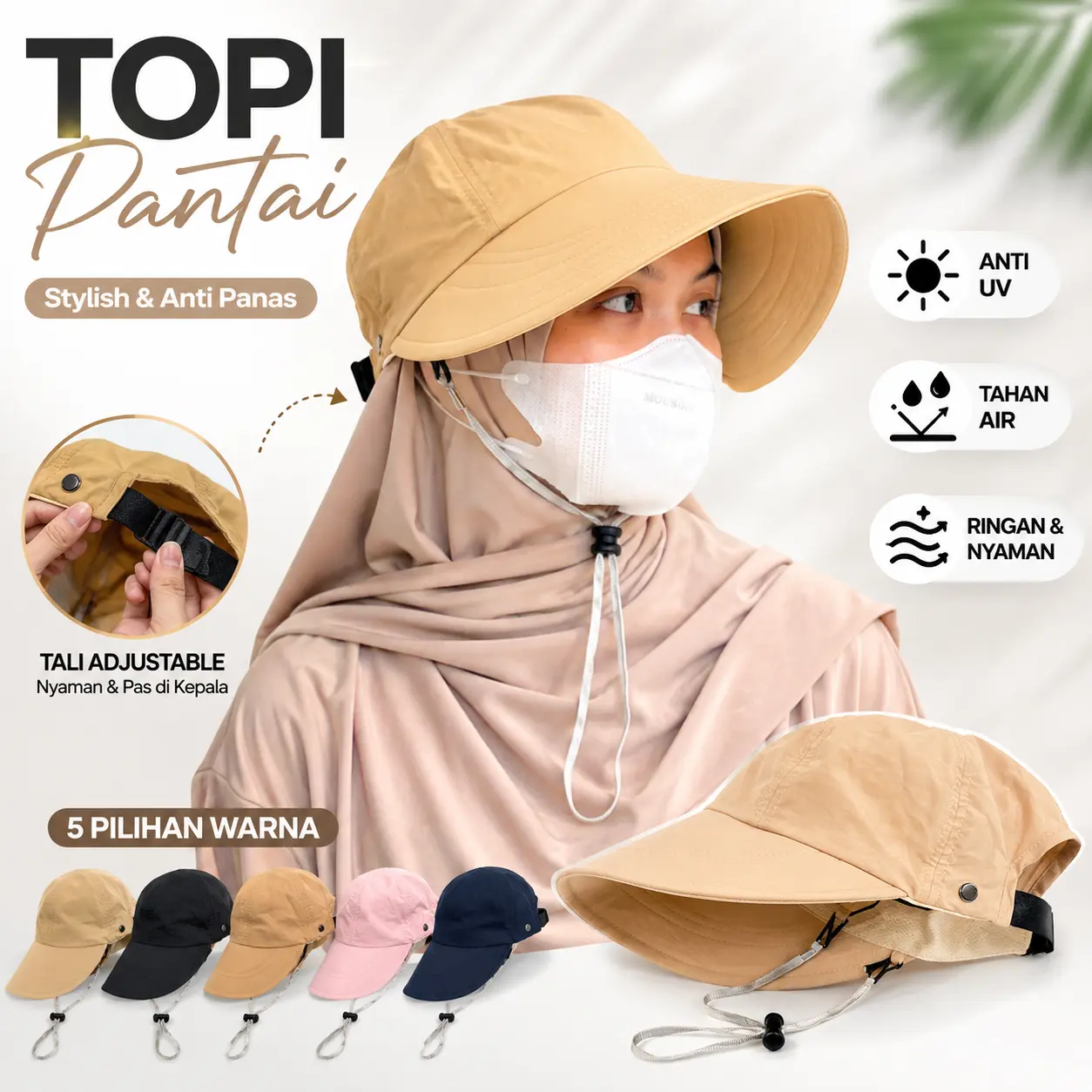 Yarra Topi Pantai Kait Masker Wanita Korea Anti Panas Matahari Bucket Hat Pengait Tali Dagu Gesper Karet Elastis Fashion Outfit Trendy