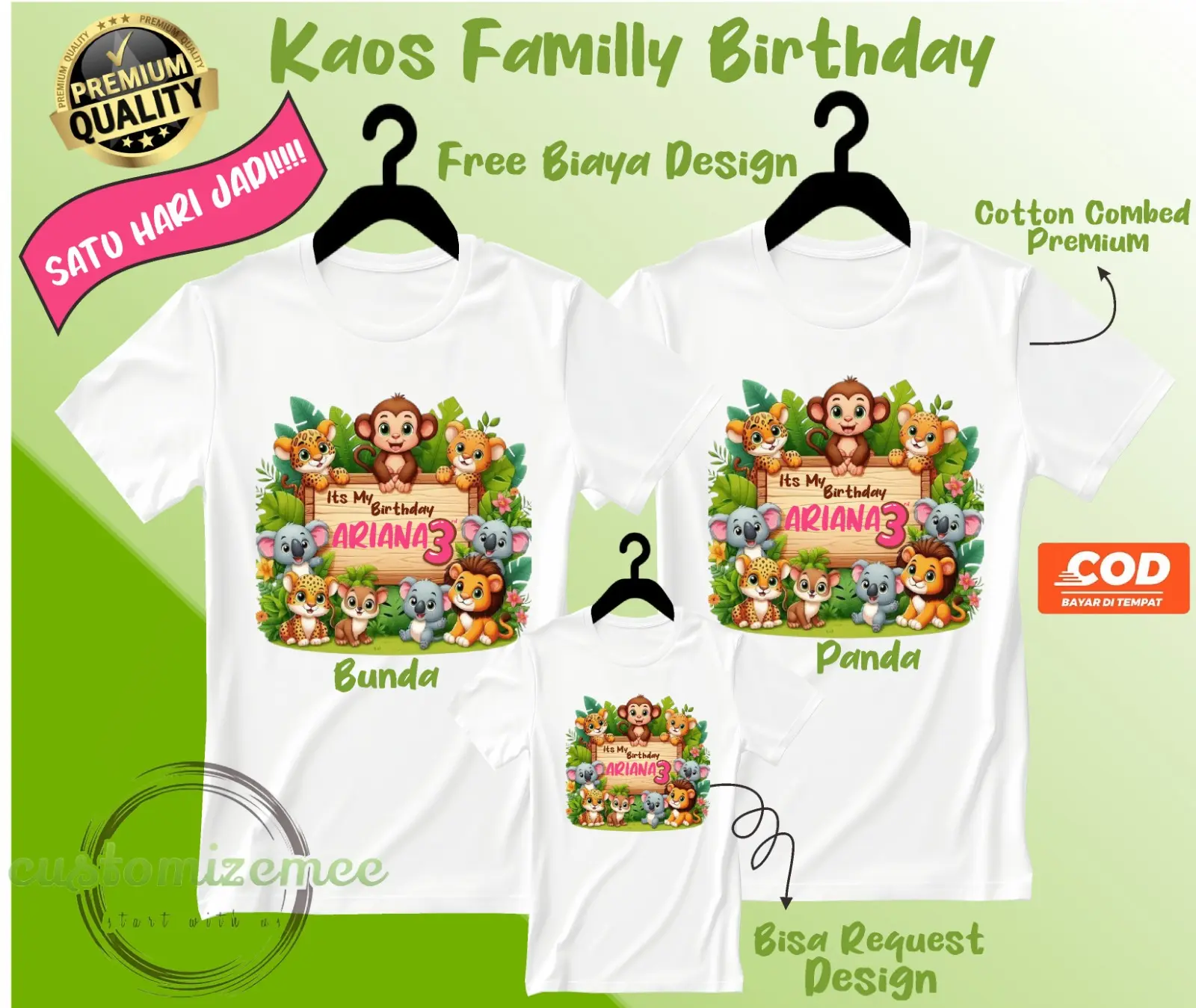 KAOS COUPLE FAMILY BIRTHDAY ZOO SAFARI/KAOS ULANG TAHUN ANAK DAN KELUARGA/KAOS CUSTOM ULANG TAHUN ANAK/KAOS COUPLE ANAK Combed Katun