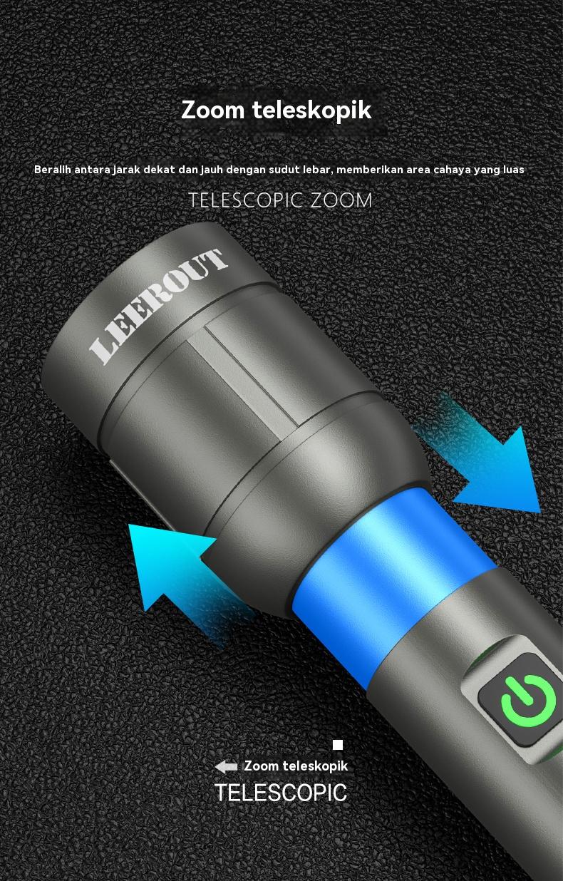 LEEROUT FlashlightSenter Terterang LED 1500 Lumen Super Terang Zoom TeleskopikDengan lampu peringatan Jangkau panjang LEEROUT FlashlightSenter Terterang LED 1500 Lumen Super Terang Zoom TeleskopikDengan lampu peringatan Jangkau panjang