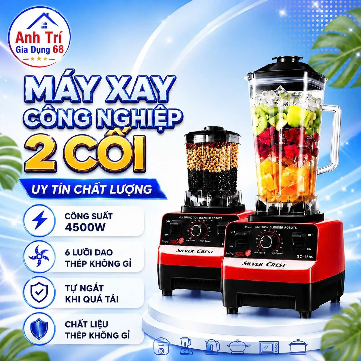 [DEAL ĐỘC QUYỀN ] [TẶNG 2 CỐI] Máy Say Sinh Tố Đa Năng KAW SILVER CREST 4500W, MÁY XAY SINH TỐ 2 CỐI XAY