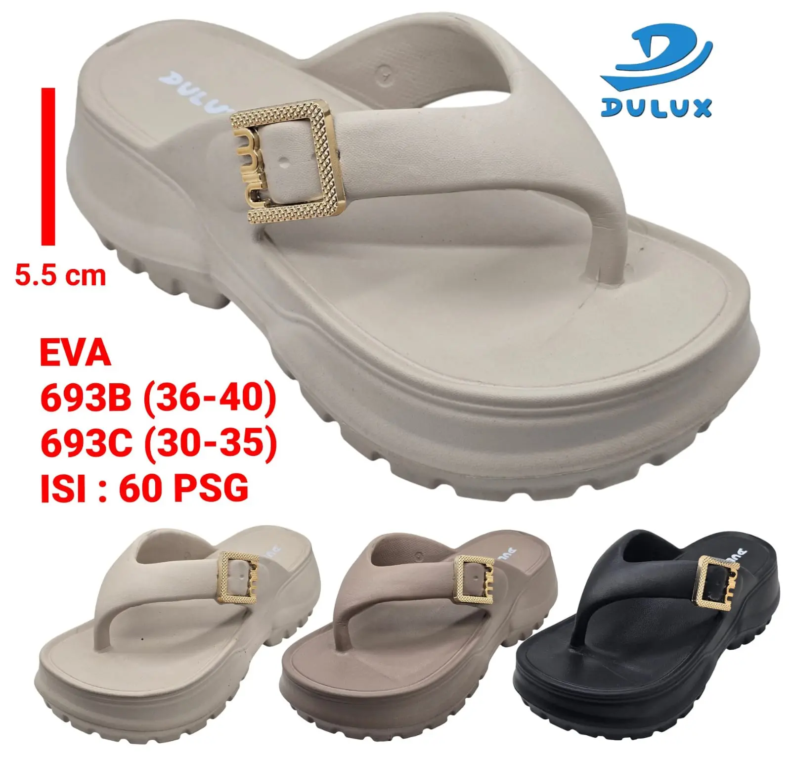 Sandal Jepit Tinggi Anak dan Dewasa Wanita DULUX 693C/B Ukuran 30-40 - Fashion