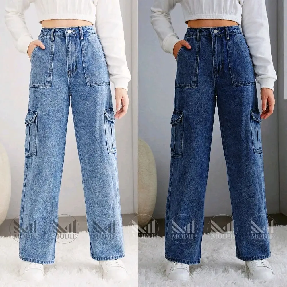 [High quality] woman cargo acid wash 6 pocket non- strachable stock available