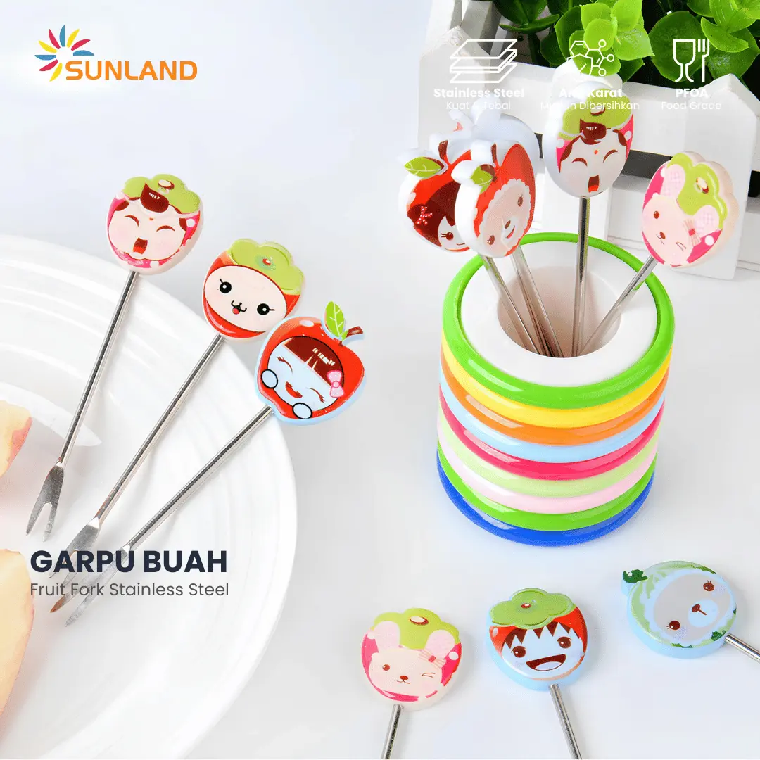 Rainbow Garpu Buah Mini Stainless 304 Tusuk Buah - MOTIF RANDOM