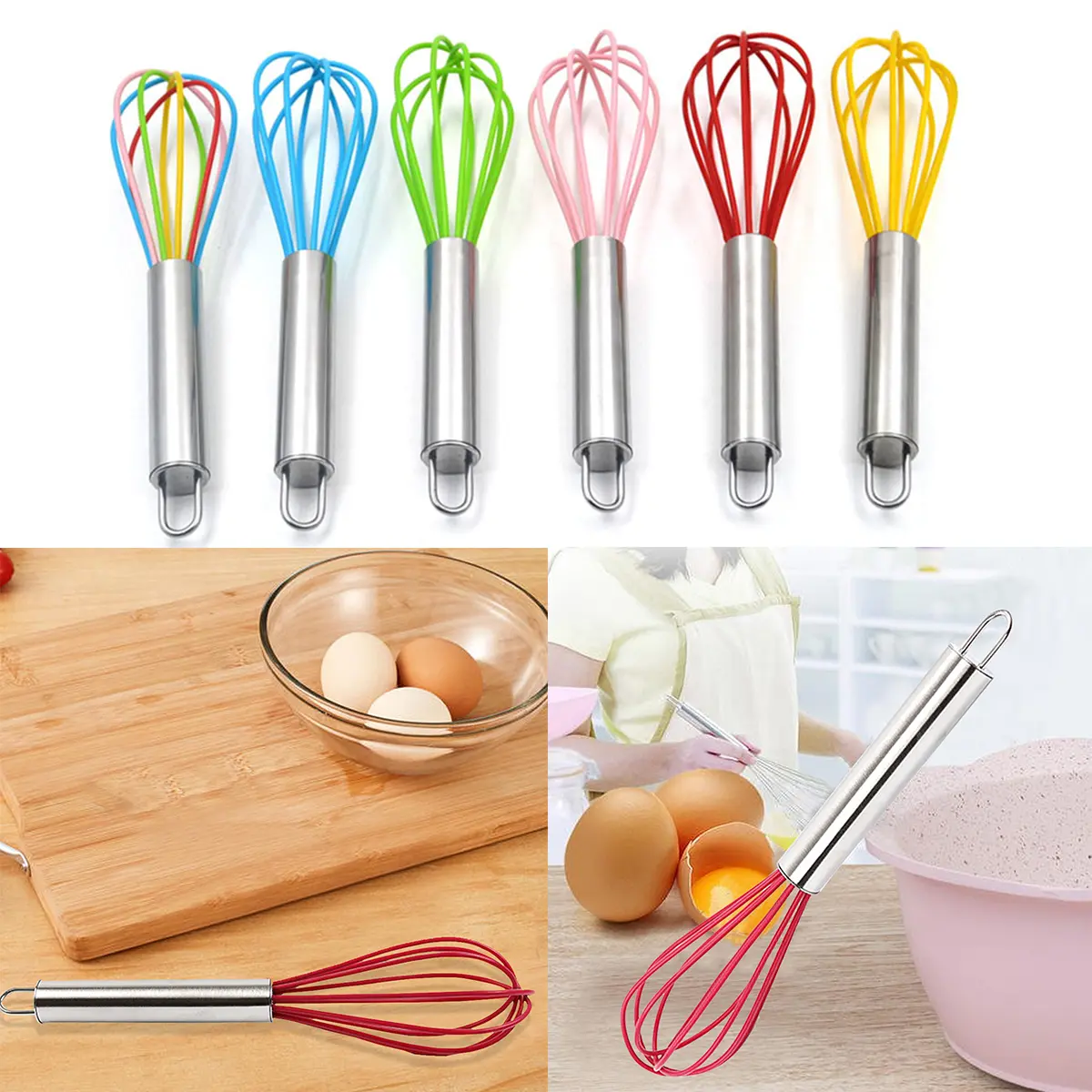 8 Inch Stainless Steel Balloon Wire Silicone Whisk Manual Egg Beater Mixer Kitchen Baking Utensil Milk Cream Butter Whisk Mixer
