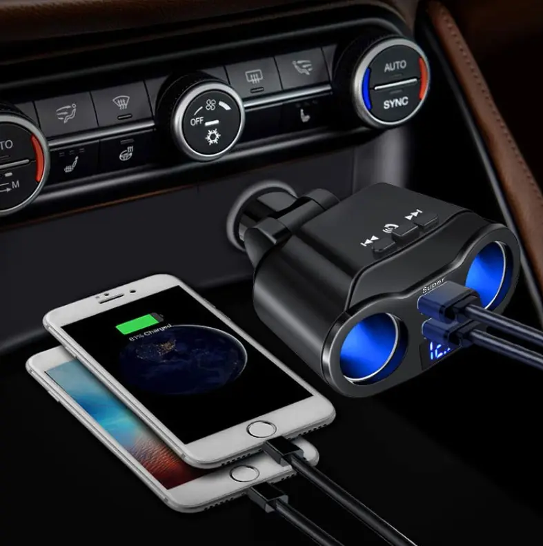 Car Charger Bluetooth LED Display USB Port 90W
