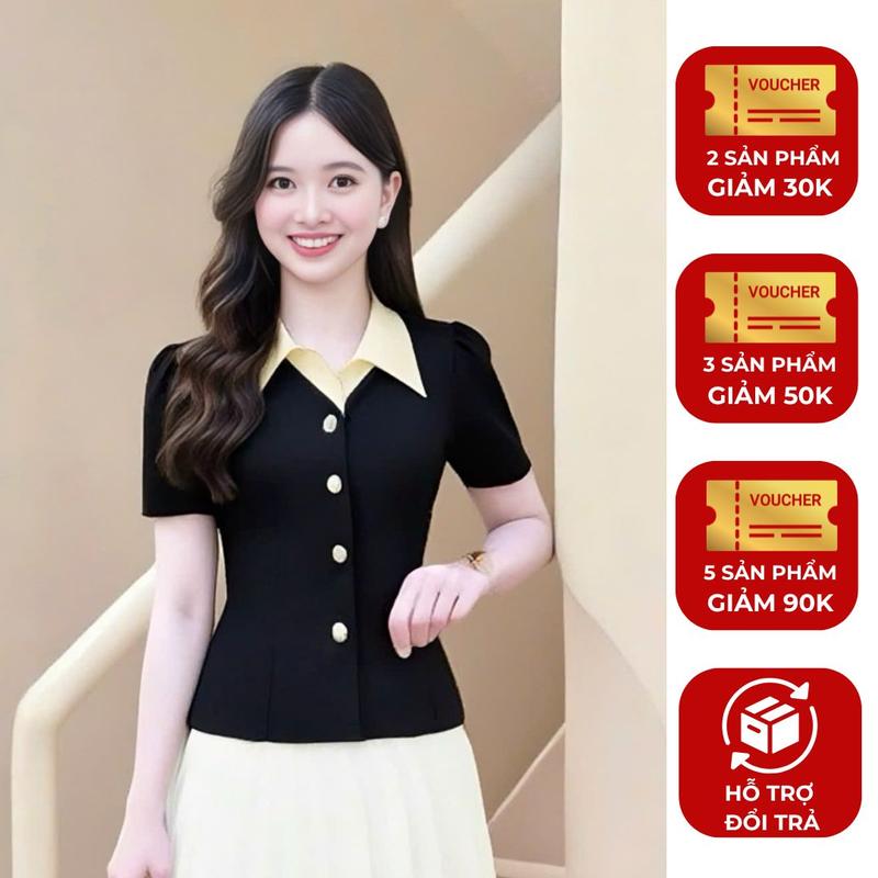 Áo lẻ nữ (KHÔNG KÈM VÁY) thiết kế Nhật Vy tay ngắn cổ sơ mi bigsize chất lụa công sở văn phòng dự tiệc quà tặng vợ mẹ màu xám đen nâu - D3380