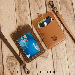 Name Tag Id Card Kulit Holder Lanyard Name Tag ID Card Kulit Muat 2 Slot Kartu Termurah NTS035 Tali