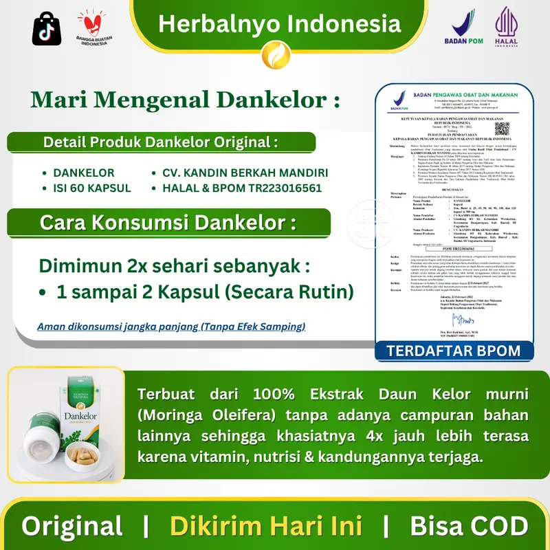 Dankelor Suplemen Peninggi Badan Tinggi Kalsium Vitamin Pertumbuhan Anak Remaja Isi 60 Kapsul Halal BPOM Ekstrak Daun Kelor Moringa Oleifera 2