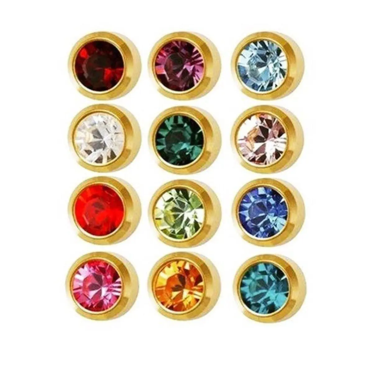 TBK Us-subang hypoallergenic untuk wanita, subang warna emas, batu kelahiran, kancing