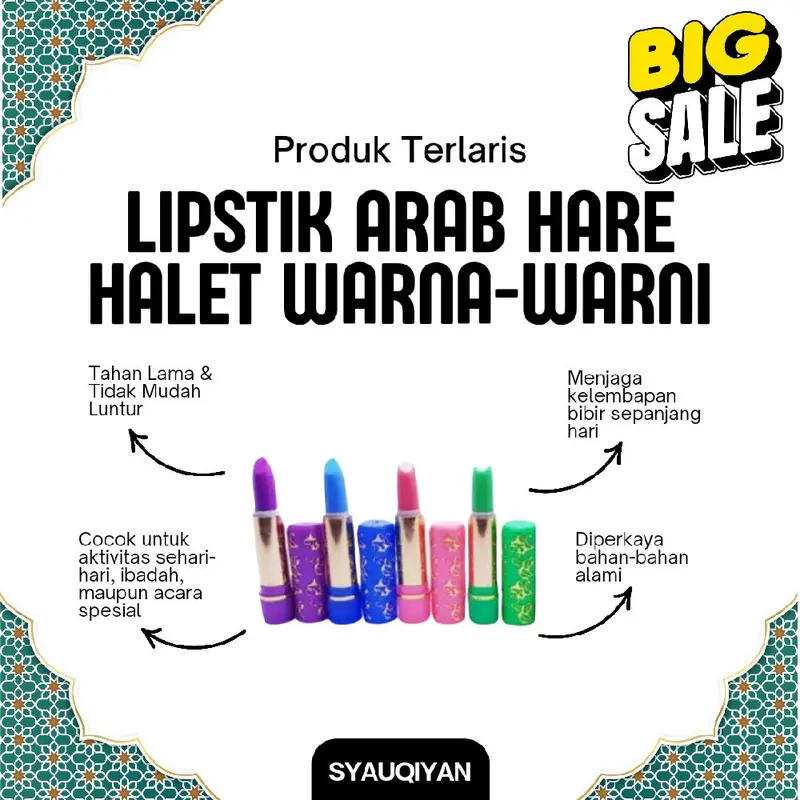 LIPSTIK HARE ARAB Halet Warna Warni Untuk Oleh-oleh Haji Umroh Menutrisi Bibir Pertoleum Jelly seharga Rp10.000. Dapatkan sekarang juga! Wanita Lipstick Lipgloss Gloss Merah Biru 2