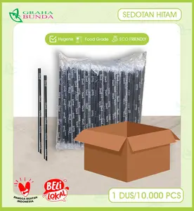 ( 10.000PCS / 1 DUS ) Sedotan Minuman / Sedotan Plastik / Sedotan Plastik Hitam Ukuran 21cm x 6mm Isi 10.000 PCS / 1 DUS