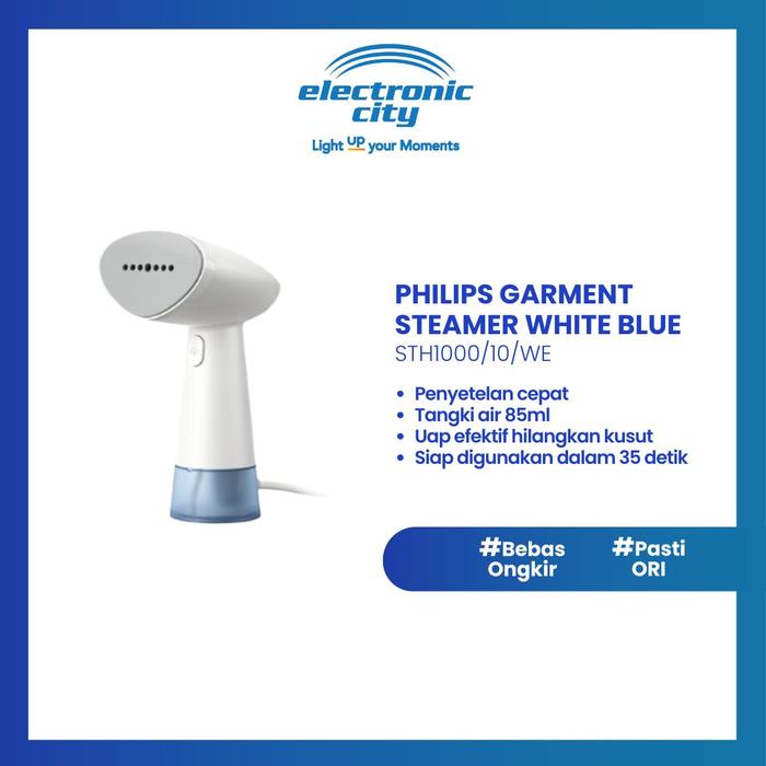 Gambar Philips Garment Steamer White Blue - STH1000/10/WE dari Electronic City Indonesia Kota Administrasi Jakarta Selatan Tokopedia