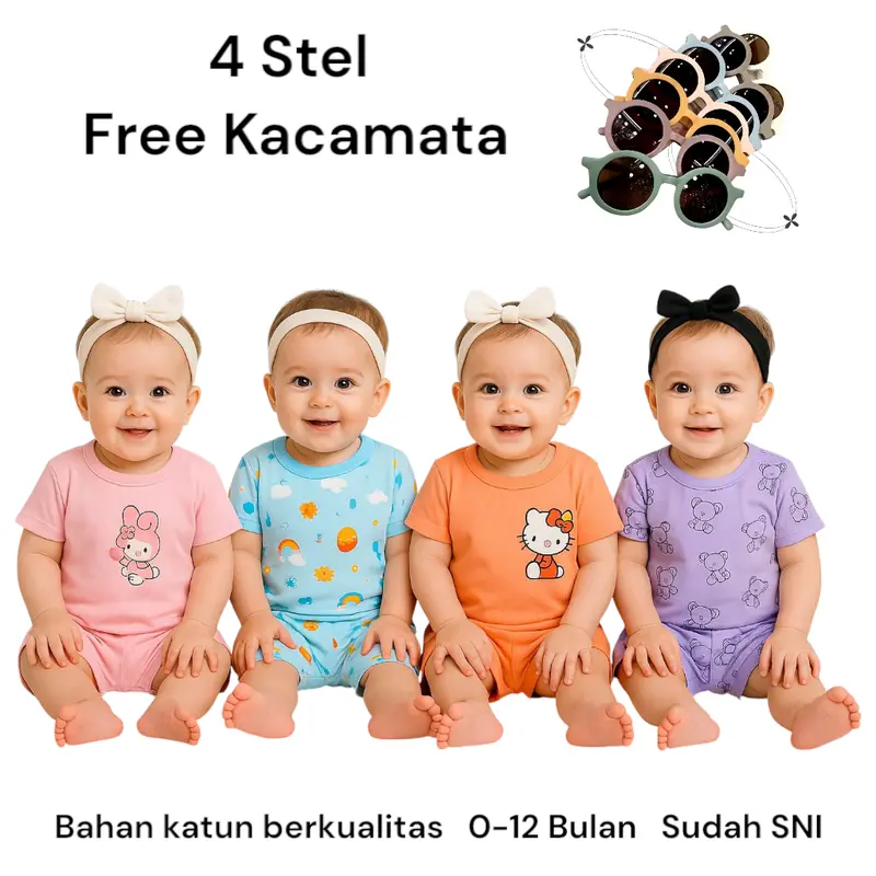 FREE KACAMATA PAKET HEMAT 60RB  DAPAT 4 STEL BAJU BAYI SNI 0-12 BULAN RANDOM MOTIF Bunda Parsel 1