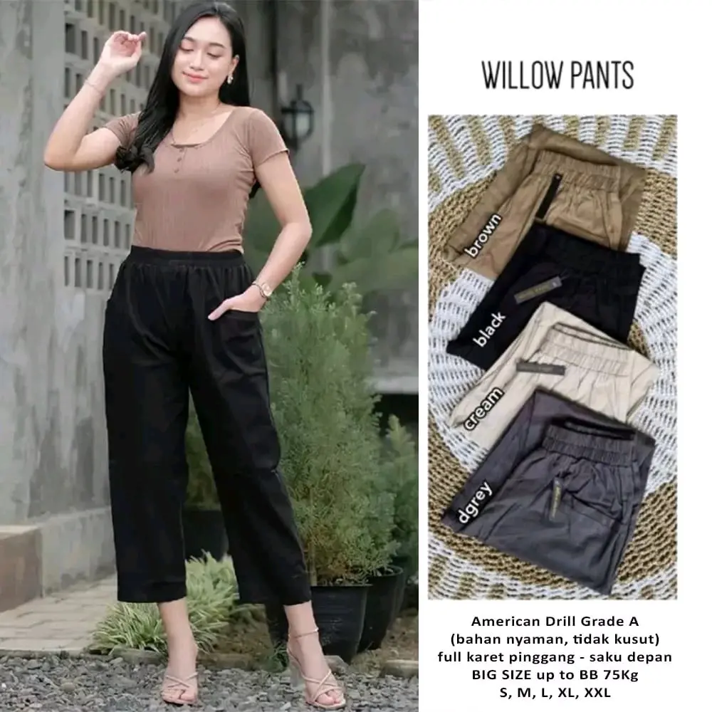 WILLOW PANTS CELANA KOREA 7/9 SASHA KULOT STRETCH KATUN TWILL PREMIUM Combed Wanita
