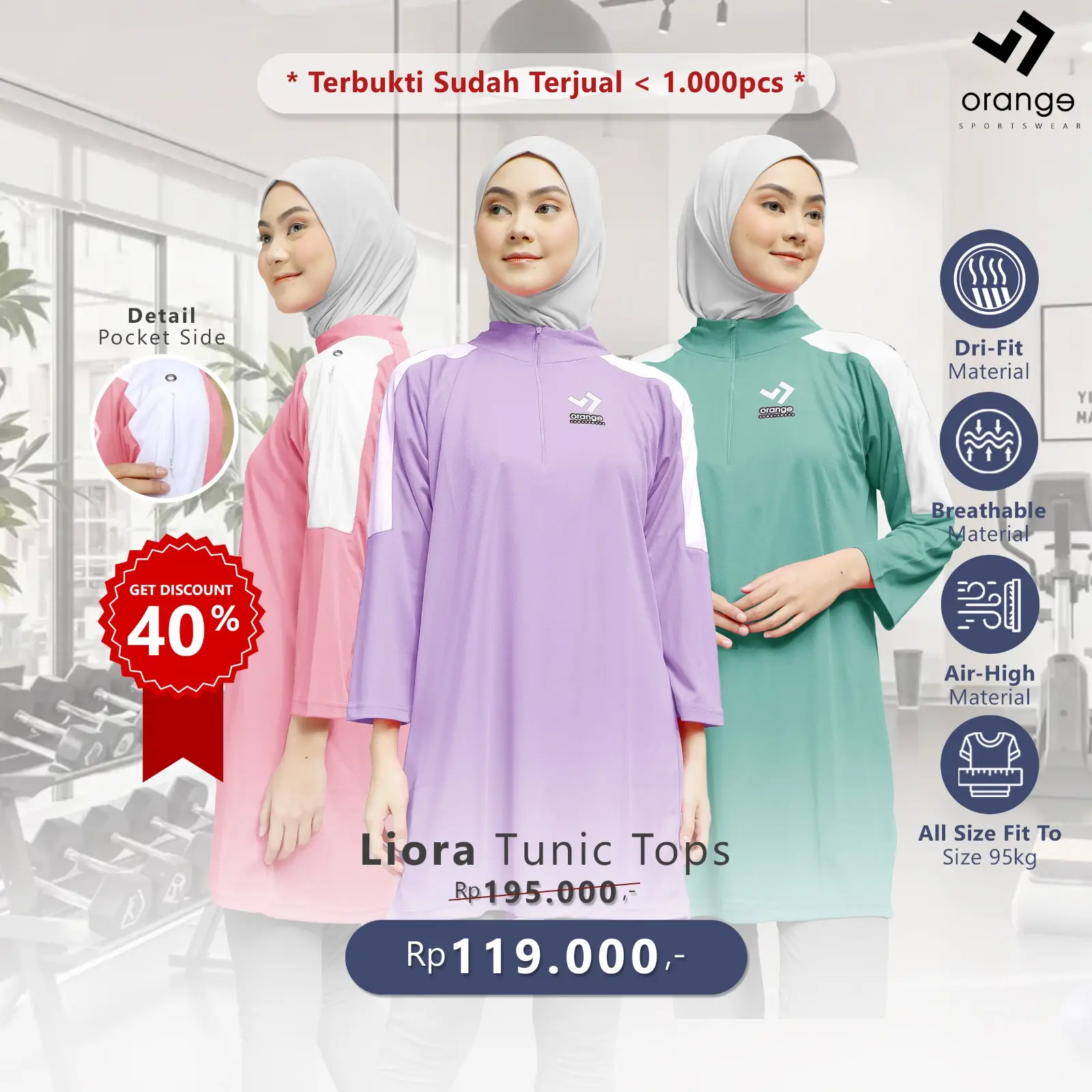 Tunik Atasan Tangan Panjang Olahraga Wanita Liora Tops