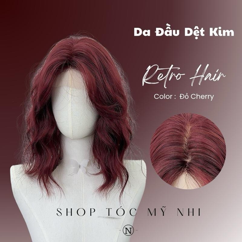  Tóc Giả Mỹ Nhi Xù Sóng Ngắn Ngang Vai Màu Tóc Đỏ Cherry s-dk2-1101 Da Đầu Dệt Kim 