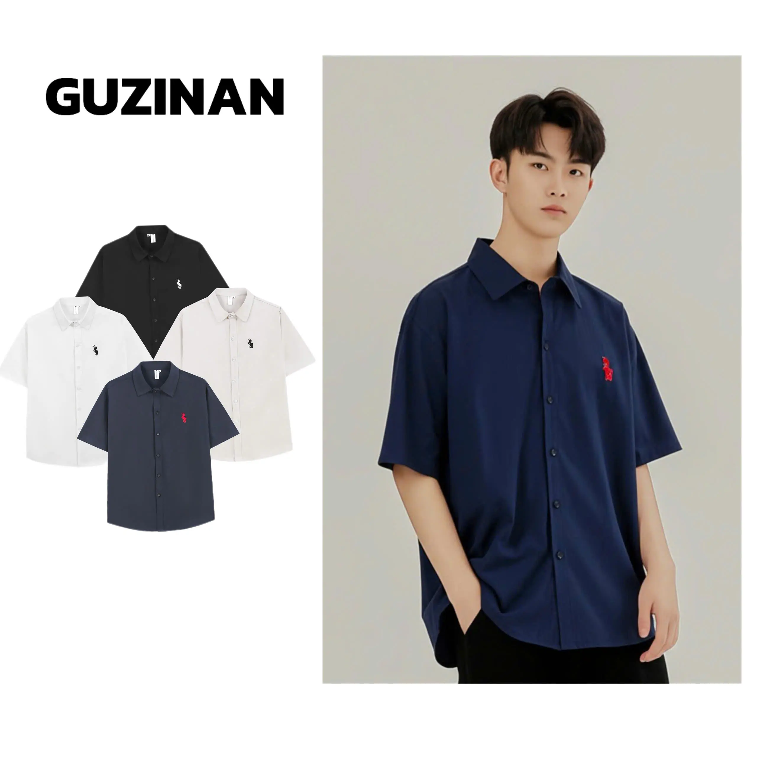 [GUZINAN] Áo Sơ Mi Nam Cộc Tay Chất Liệu KaKi Cotton Thời Trang Thấm Hút Mồ Hôi