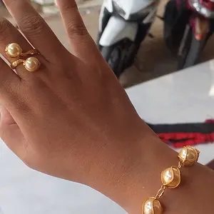Gelang Set Cincin Mutiara Shell Kurung Ikat Lapis Emas Kuning