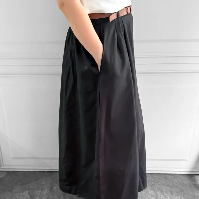 Rok Maxi Highwaist A-Line Wanita Katun Panjang Dengan Belt Sabuk - Casual, Cewek, Midi, Serut, Mini, Dewasa, bawahan 4