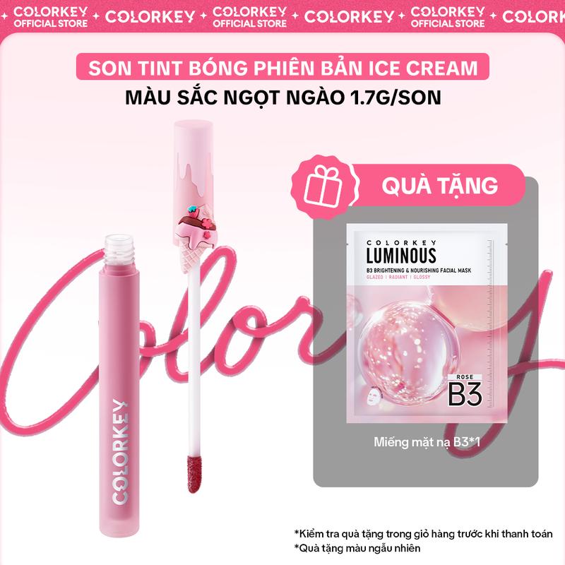 DEAL HOT Son Gương Bóng COLORKEY Phiên Bản ICE CREAM Màu Sắc Ngọt Ngào Lâu Trôi Cho Môi Xinh Tươi Tắn 1.7g - KCL2L5
