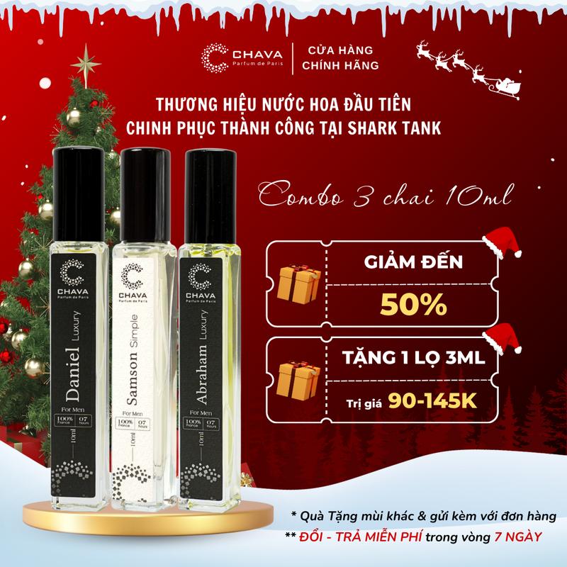   ĐỘC QUYỀN LIVE 3 CHAI NAM  C CHAVA LUXURY 3 Chai - Abraham Daniel Samson: Hương Thơm Chuẩn Pháp Lưu Hương 6-8H Trên Da và 3-7 Ngày Trên Quần Áo 