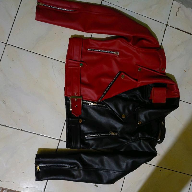 jaket crop wanita black merah semi kulit  terlaris 3