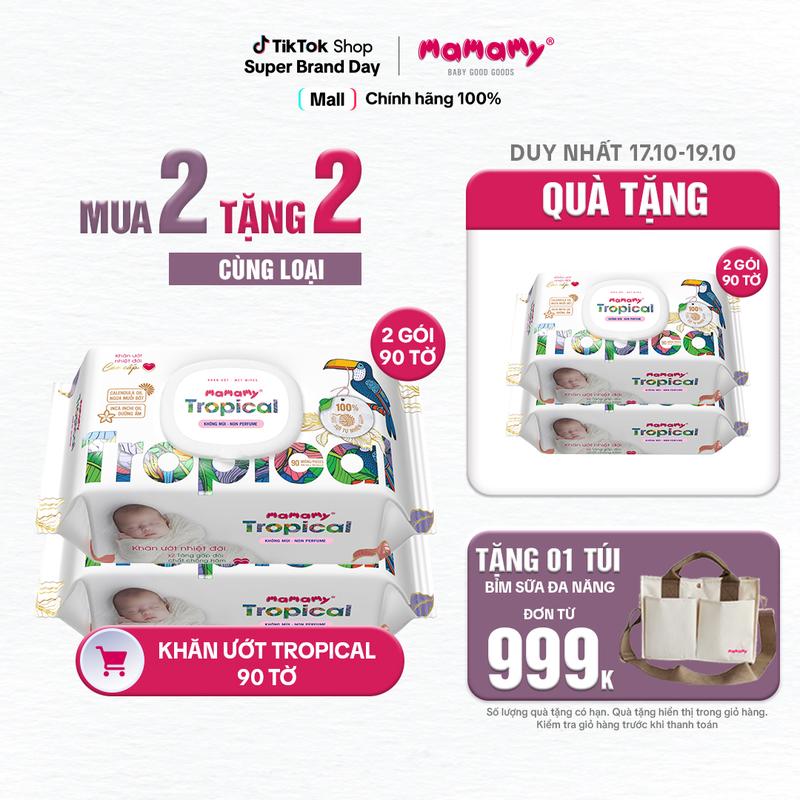 [TEASING SBD][MUA 2 TẶNG 2] MUA 2 gói khăn ướt Mamamy Tropical 90 tờ TẶNG 2 gói cùng loại