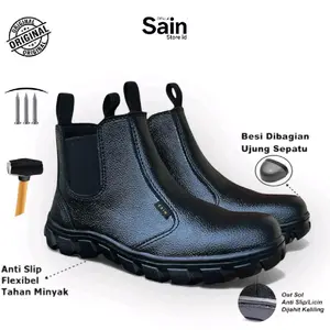 SAIN Boots Black Sepatu Safety Pria Original Brand Indonesia Sepatu Safety Kerja dengan Desain Nyaman dan Tahan Lama Sepatu Safety Ujung Besi