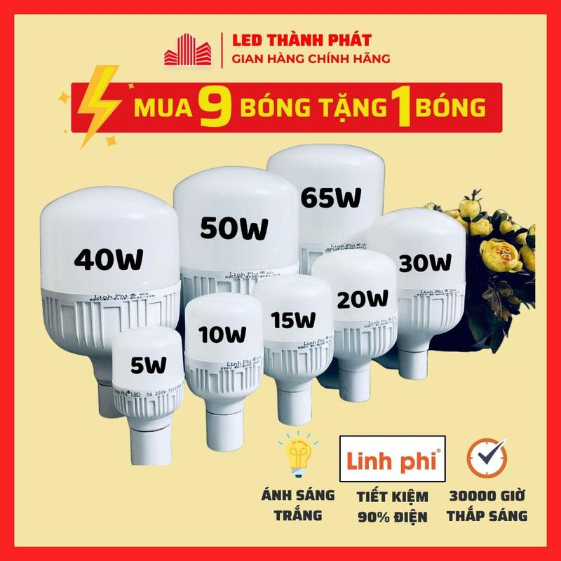 Linh Phi Bóng Đèn LED Siêu Sáng 60W 50W 40W 30W 20W 15W 10W Ánh Sáng Trắng 6500K Tiết Kiệm Điện Chống Nước E27 FlashSale