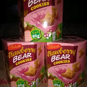 Biskitop Bear Cookies 80g Rasa Strawberry, coklat dengan Krim Lembut dan Nikmat
