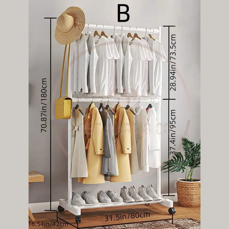 Rak Gantung Baju Besi Stand Hanger 2 Susun/Tingkat 80x180x42cm Putih Pengering Baju 2 Hanger 3