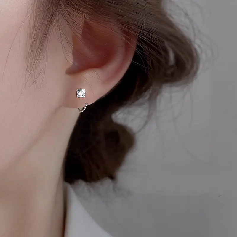 Bông Tai Móc Nhỏ Đá Zircon 3/4mm Bạc Nguyên Chất 925, Thích hợp để mặc hàng ngày (1 đôi) 3