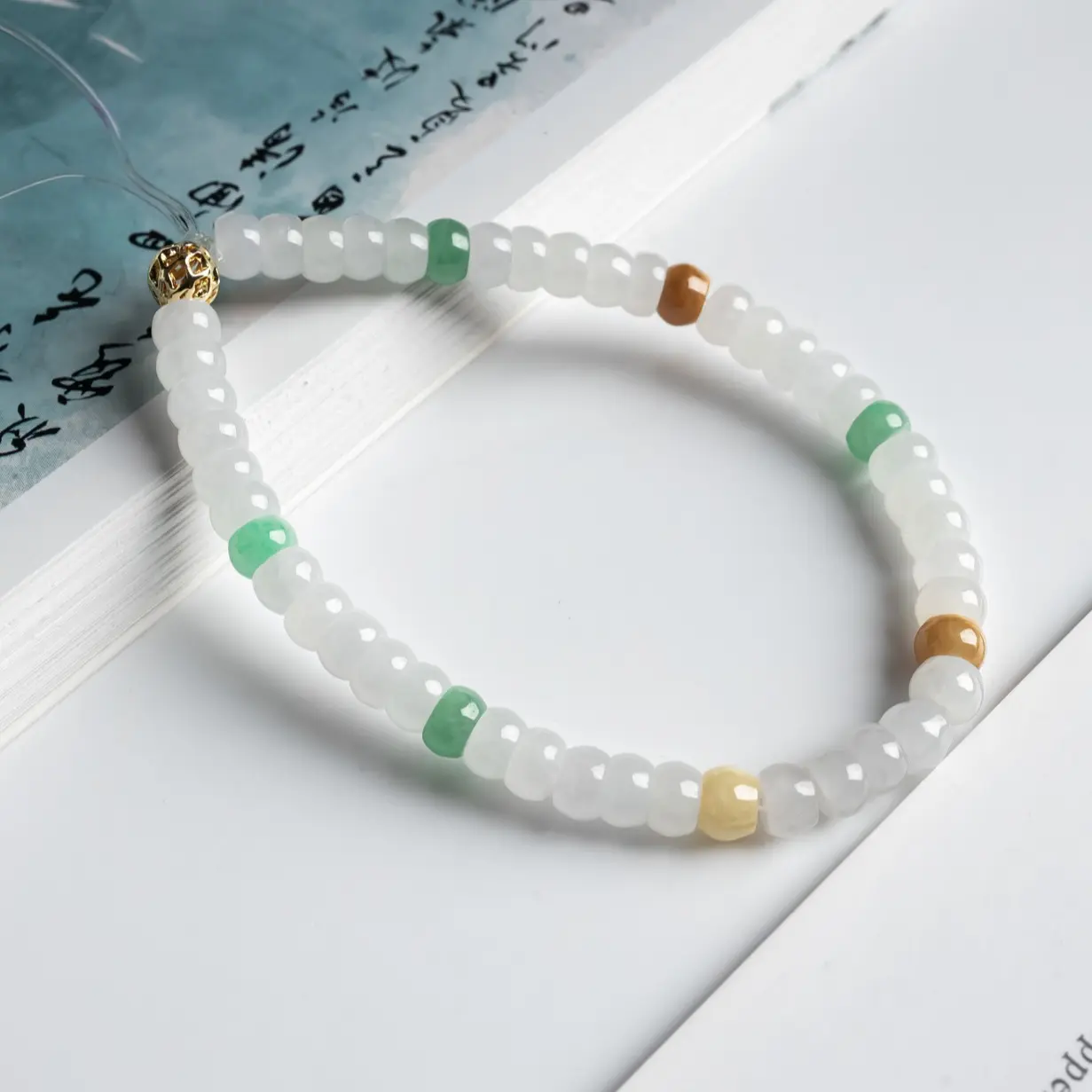 Natural jadeite A-grade old pit good variety, delicate and gelatinous three color abacus beads bracelet