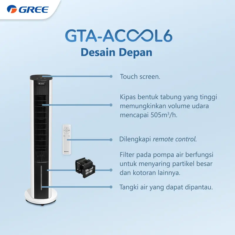 GREE Tower Fan Air Cooler Kipas Angin Model GTA-ACOOL6 Kapasitas 6L with Aromatherapy ACOOL 6 6