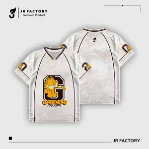 JR FACTORY Baju Jersey Garfield Series Dewasa Unisex Streetwear Oversize Number Dryfit Brazil Retro Vintage Hockey Boxy Fit Olahraga Pakaian dengan Desain Full Printing Sublim