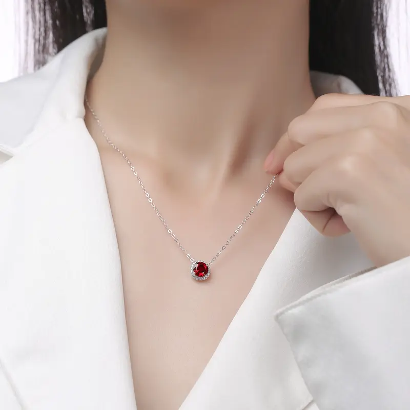Top Quality 925 Silver Jewellery Sets Red Lab Created Ruby Fancy Gemstone Necklace Rings Stud Earrings for Women Wedding Engagement Ceremony Festival Fine Jewellery Sets 8