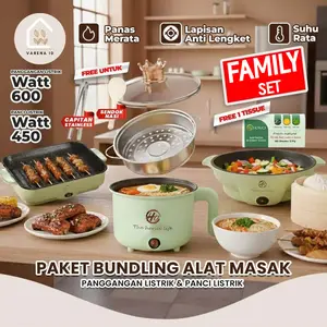 FAMILY SET Panggangan Elektrik Multifungsi Panci Listrik 3in1 Baja Anti Karat Lapisan Anti Lengket Bisa Kukus Goreng Rebus Warna Hijau Fresh