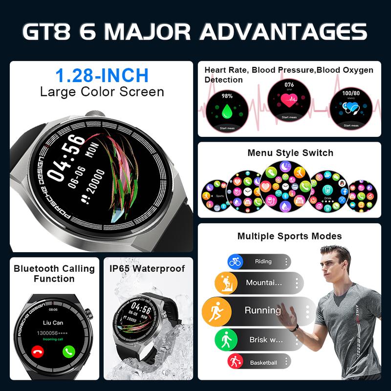 Simbojoy SmartWatch GT8 Anti Air Original Layar Terang 1.28''Pemantauan Tidur Alat pengukur langkah Jam Pintar  ZN025 2