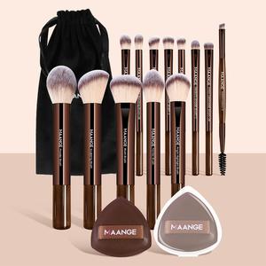 Set de brochas de maquillaje MAANGE con bolsa de almacenamiento, 13 piezas de brochas de maquillaje & 2 borlas de polvo & 1 bolsa, Herramientas profesionales de maquillaje para mujeres, Regalo del Día de San Valentín