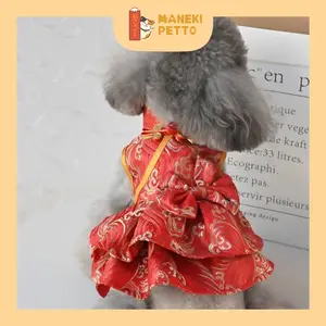 MANEKI PETTO Baju Cheongsam Anjing & Kucing – Pakaian Imlek Elegan Merah Motif Emas
