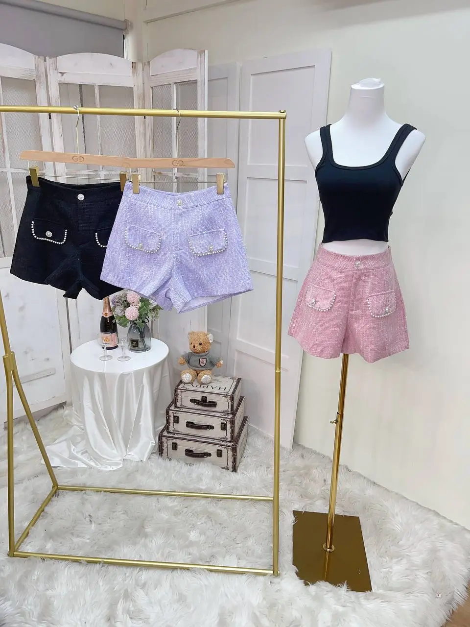 CS092 - HIGH WAIST TWEED SHORTS