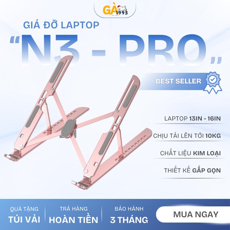 Giá Đỡ Laptop Nhôm N3 Pro 10 cấp điều chỉnh , Đế Tản Nhiệt Laptop, Khay để máy tính xách tay có thể gấp gọn cho Laptop văn phòng và Gaming, phù hợp cho Laptop từ 11in đến 17in phukien laptop
