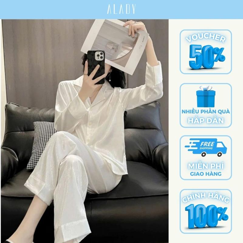 ALADY TD034 - Đồ bộ Pijama Trắng tay dài lụa xước phong cách tiểu thư sang trọng