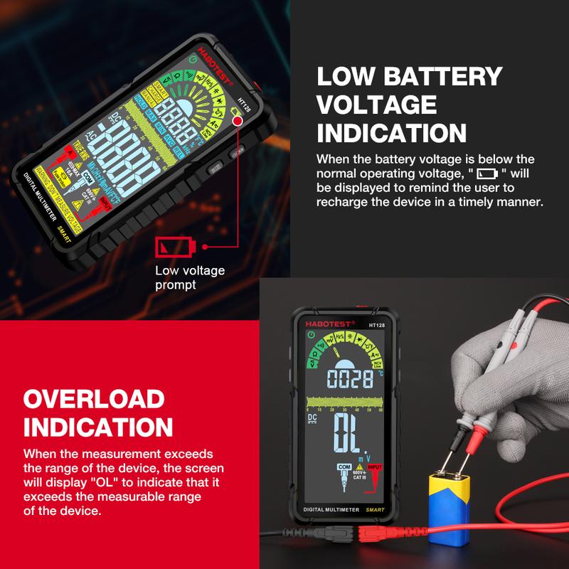Product Introduction of HABOTEST HT128 Smart Digital Multimeter Rechargeable Non-Contact Touch Screen Multimetro Tester transistor 6000 Counts True RMS NCV Auto Range DC/AC Voltmeter 41