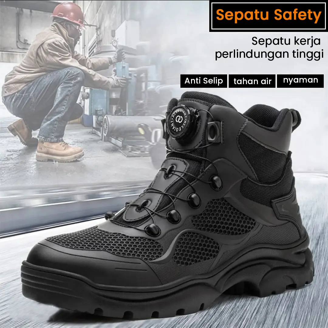 Sepatu Safety Boots Ujung Besi Baja Safety Shoes Pria Wanita SI20  Size 39-44 Sepatu Kerja Proyek Sepatu Kerja Lapangan Sepatu Outdoor Sepatu Hiking Anti Slip