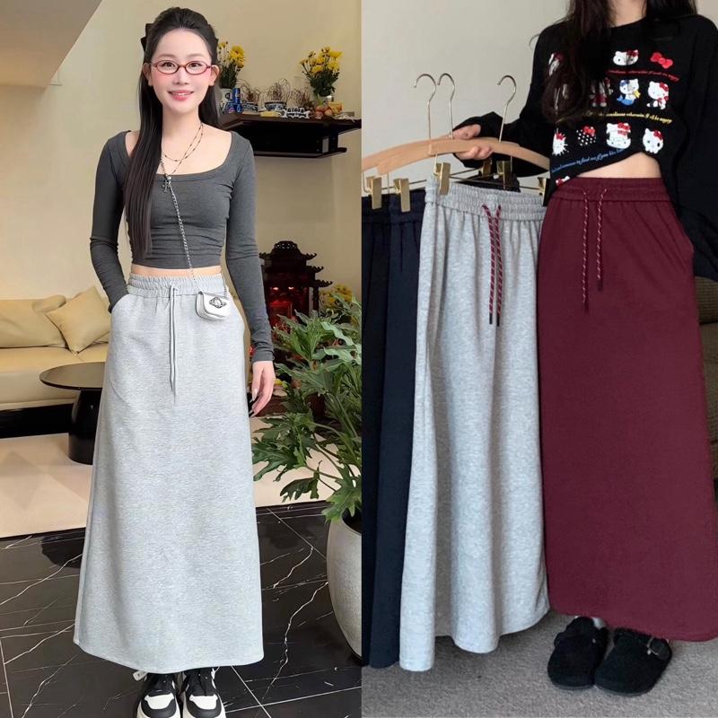 [CÓ BẢN NẤM] CHÂN VÁY CHỮ A DÁNG DÀI VẢI NỈ 2 DA CAO CẤP CẠP CHUN XẺ TÀ SAU CÓ TÚI BIGSIZE 80KG Nữ Women