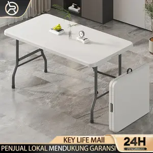 Key Meja Kursi Lipat Persegi Panjang Outdoor/Indoor Desain Portabel Sederhana, Cocok untuk Balkon, Taman, Halaman, BBQ, Lapak Malam, dan Makan di Ruang Kecil