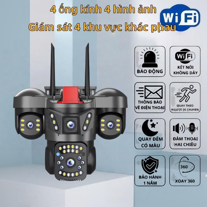  Camera WIFI 4 Mắt 4 Màn hình Chống thấm nước ngoài trời Xoay 360 độ Điện thoại 2 chiều Tầm nhìn ban đêm đầy màu sắc Mẫu mới cho năm 2025 Đi kèm với Thẻ nhớ miễn phí Thích hợp cho việc quay video và chụp ảnh. 
